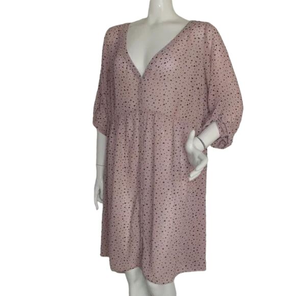 TORRID Shirt-Dress, 2/2X, Pink, Black Hearts, 3/4 Tab Sleeve, Semi-sheer, V-neck - Picture 4 of 14